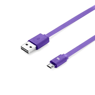 WE 1m Cable Plano Micro USB Reversible - Conector Ultra Resistente - Carga Rápida para Samsung Huawei Nexus Sony - Morado