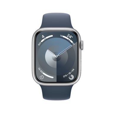 Watch Series 9 GPS, boitier en aluminium de 45 mm avec boucle en caoutchouc, Bleu, M/L