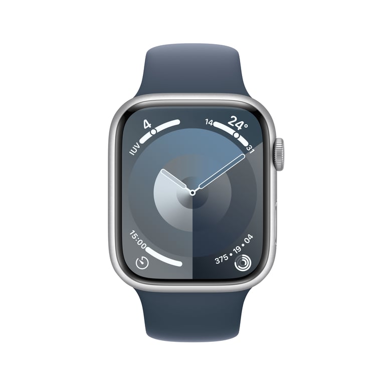 Watch Series 9 GPS + Cellulaire, boitier en aluminium de 45 mm avec boucle en caoutchouc, Bleu, S/M