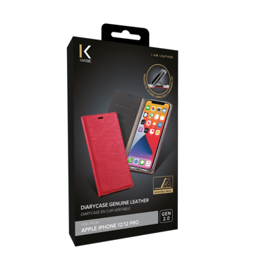 Diarycase 2.0 Coque clapet en cuir véritable avec support aimanté pour Apple iPhone 12/12 Pro, Rouge Bordeaux