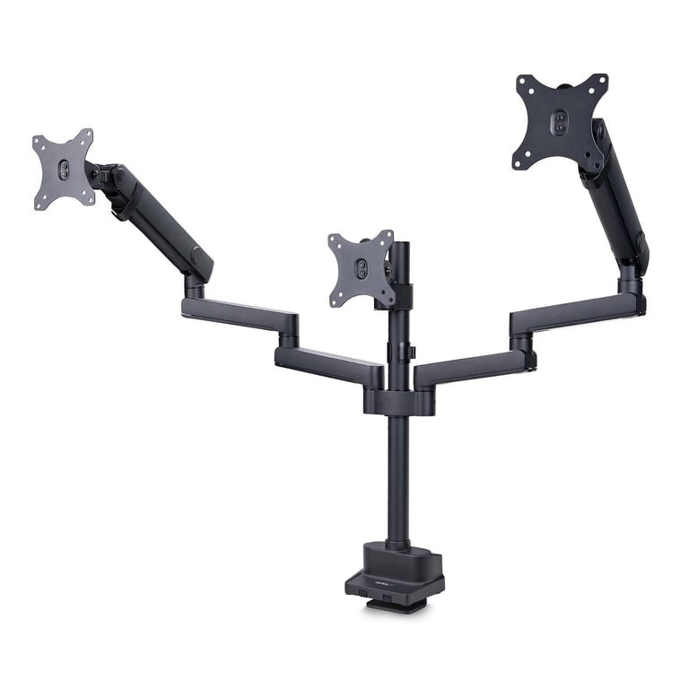 StarTech.com Support de Bureau pour 3 Écrans 27 VESA 75x75100x100 Bras Articulé Réglable sans Outils Pince en CPasse Fil