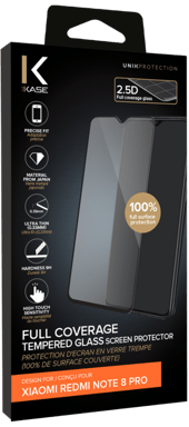Protection d'écran en verre trempé (100% de surface couverte) pour Xiaomi Redmi 8 Pro, Noir