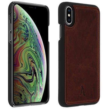 Carcasa protectora iPhone X / XS rígida de piel auténtica Akashi – Marrón