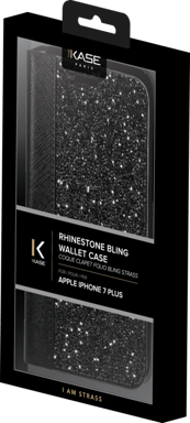 Cover a libro Bling Strass per Apple iPhone 6 Plus/6s Plus/ 7 Plus/8 Plus, Mezzanotte Nera