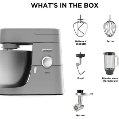 Robot da cucina Chef XL Kenwood 6,7L con frullatore e tritacarne in metallo - Colore argento