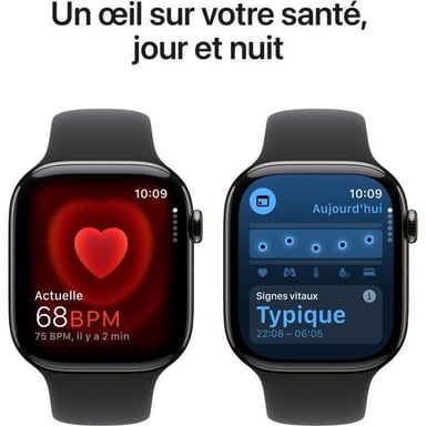 Apple Watch Series 10 (2024) GPS + Cellular, Boitier Titane Ardoise de 46mm avec bracelet Caoutchouc S/M, Noir