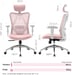 Silla ergonómica SIHOO M18 - Soporte de 4 puntos - Malla transpirable - Ajustable - Para 1,68-1,88m - Máx. 150kg - Certificado BIFMA - Rosa