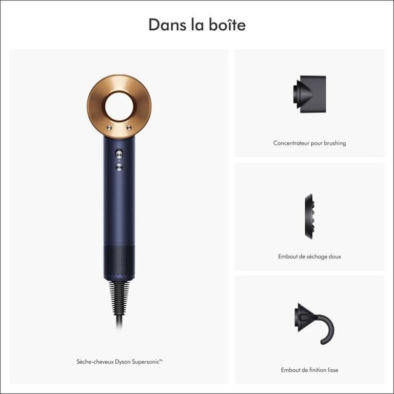 Sèche-cheveux Dyson Supersonic Straight+Wavy 1600 W Air Multiplier 3 vitesses 4 niveaux de chaleur Cool shot Bleu de prusse/cuvré - Neuf