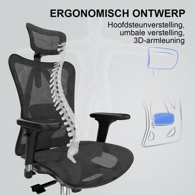Chaise ergonomique SIHOO M57 - Accoudoirs 3D, support lombaire réglable, Mesh haute qualité - 150 kg max - Noir