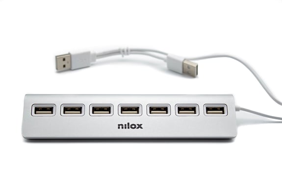 Nilox NXHU7ALU2 hub & concentrateur USB 2.0 480 Mbit/s Gris