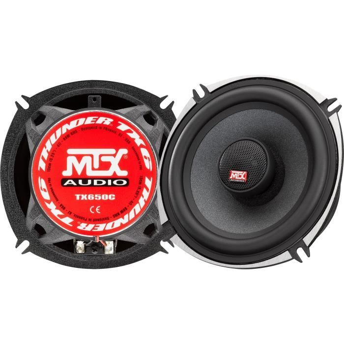 MTX TX650C Haut-parleurs voiture Coaxiaux 13cm 2 voies 80W RMS 4 châssis alu Tweeters néodyme dôme soie Membrane pulpe célulose - Neuf