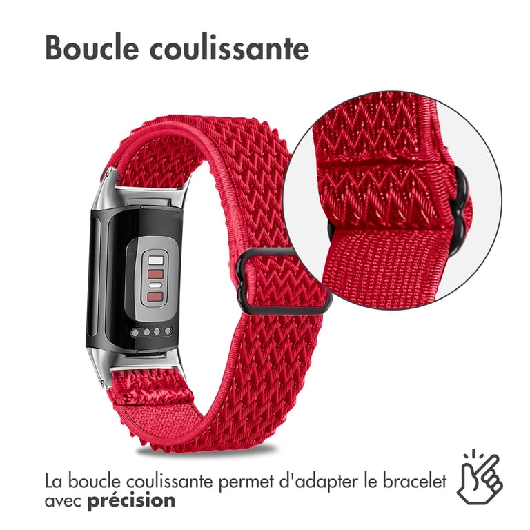 imoshion Bracelet en nylon élastique pour Fitbit Charge 5 - Rouge - Neuf