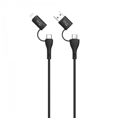 JAYM - Cable Quadriplug 4 en 1 USB-C / USB-A a USB-C y Lightning - 1 metro - Colección POP - Negro