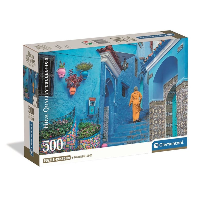 Puzzle CLEMENTONI Blue Street of Chefchaouen 500 pièces poster inclus 49 x 36 cm Bleu - Neuf