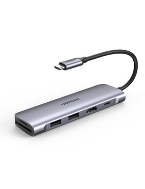 Ugreen 6-in-1 USB C PD USB 3.2 Gen 1 (3.1 Gen 1) Type-C Plata