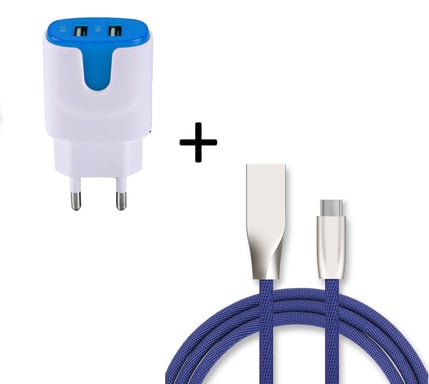 Pack Chargeur Type C pour Smartphone (Cable Fast Charge + Double Prise Secteur Couleur USB) Android