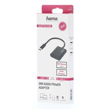 Adaptador de audio, 2 en 1, conector USB-C/2 puertos USB-C, audio+carga