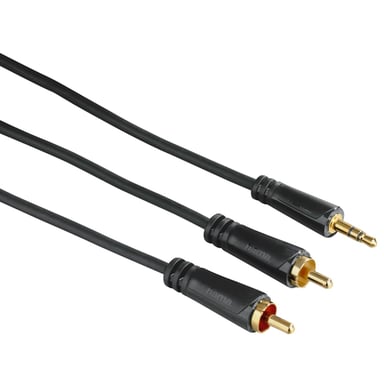 Cable Jack 3,52 mm mâle - 2 RCA mâles, stereo, plaqué or, Noir, 3,00 m