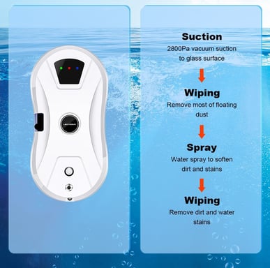 Robot Nettoyeur de Fenêtres LIECTROUX YW610, Busette d'Atomisation 15?m, Aspiration 2800Pa, Torsion Double Disque, 3 Modes & Protection 20min en Cas de Panne