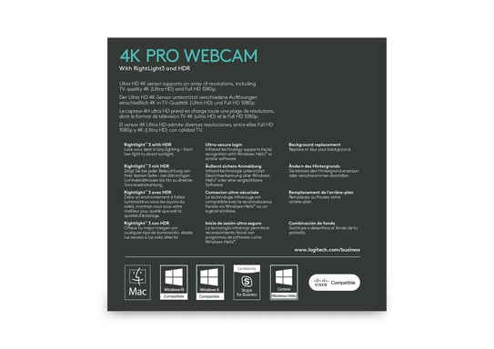 Logitech Brio webcam 13 MP 4096 x 2160 píxeles USB 3.2 Gen 1 (3.1 Gen 1) Negro
