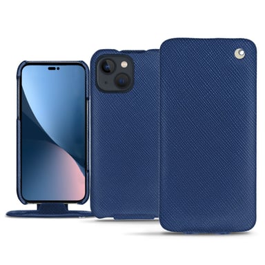 Housse cuir Apple iPhone 14 Plus - Rabat vertical - Bleu - Cuir saffiano