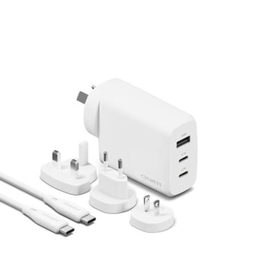 CYGNETT Cargador de viaje multipuerto GaN PowerMaxx de 67 W con cable USB-C de 1 m Blanco