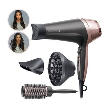 Set de Peluquería Remington D5706, Secador Ionic Curl Confidence 2200W, Cepillo 45mm, Rejilla Cerámica, Ligero, Silenciador