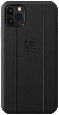 Custodia Ferrari Off Track in vera pelle per Apple iPhone 11 Pro Max, nero