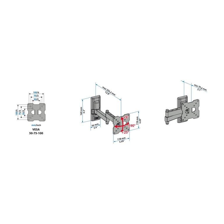 Meliconi EDR 100 Support Mural en métal Triple Rotation avec Double Bras de déport Inclinable et Orientable Standard - vue 2