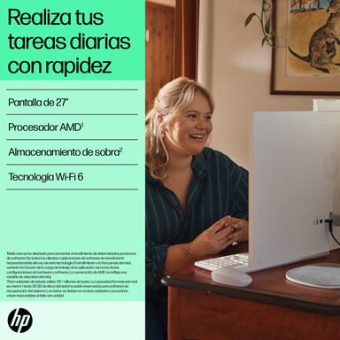 HP 27-cr0009ns AMD Ryzen? 7 7730U 68,6 cm (27'') 1920 x 1080 pixel PC All-in-One 16 GB DDR4-SDRAM 1 TB SSD DOS gratuito Wi-Fi 6 (802.11ax) Bianco