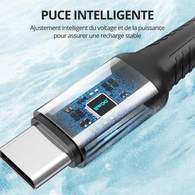 Câble USB 3.0 vers USB-C BWOO 1m noir - Charge rapide 60W - Nylon tressé et aluminium