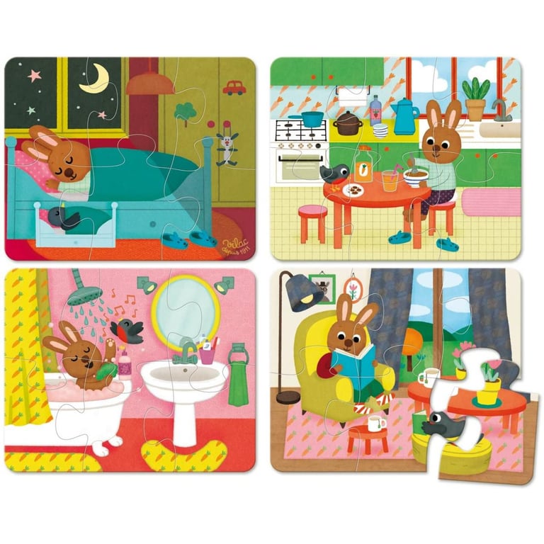 Coffret en Bois de Puzzles Thématiques sur la Maison 4 Puzzles Éducatifs Neuf