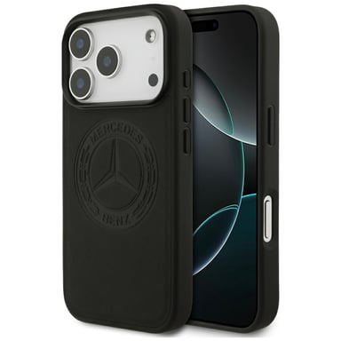 Étui Mercedes en cuir vintage avec logo MagSafe pour iPhone 17 Pro, noir