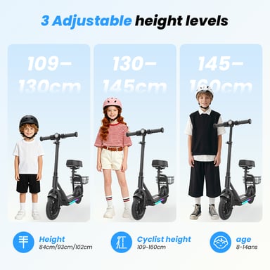 Trottinette électrique enfant 2-en-1 iScooter iK7 avec siège amovible et panier - noire
