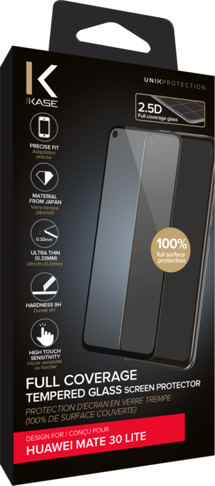 Protection d'écran en verre trempé (100% de surface couverte) pour Huawei Mate 30 Lite, Noir