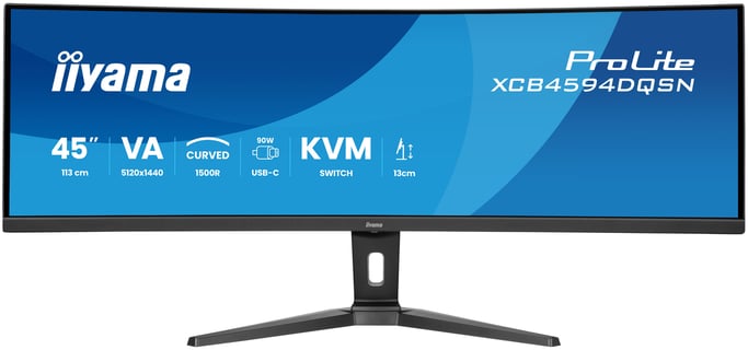 IIYAMA 44,5'' nero VA 32:9 curvo 0,8ms 5120x1440 165Hz 450cd/m2 1xDP 2xHDMI 1xUSB-C 3xUSB HUB(3.2) com KVM Docking USB-C integrato 13cm di altezza supporto regolabile