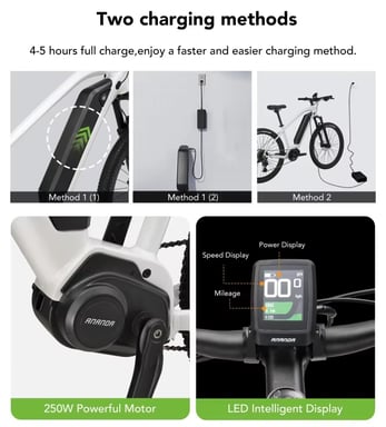 Bicicleta de montaña eléctrica Cyclefort L5 con motor de transmisión central de 250 W y Shimano de 9 velocidades