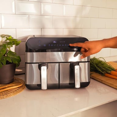 Cecotec Advance 9000 Doble 9 L Independiente 2800 W Freidora de aire caliente Negro, Acero inoxidable