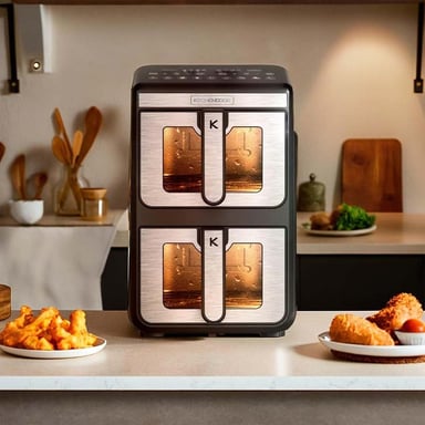 Kitchencook - Double Friteuse à Air Verticale 11l - 7 Programmes - Minuterie Numérique - Thermostat Réglable - 2400w