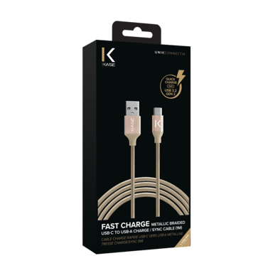 Câble USB 3.2 Gen 2 charge rapide USB-C vers USB-A métallisé tressé Charge/sync (1M), Or