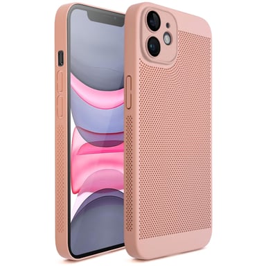 Funda de teléfono Moozy VentiGuard para iPhone 11, rosa pastel, 6,1 pulgadas - Funda transpirable con patrón perforado para la circulación del aire, ventilación, funda de teléfono anti-sobrecalentamiento.