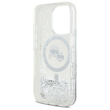 Étui Karl Lagerfeld pour iPhone 16 Pro 6.3'' étui rigide transparent Liquid Glitter Karl&Choupette Head Magsafe