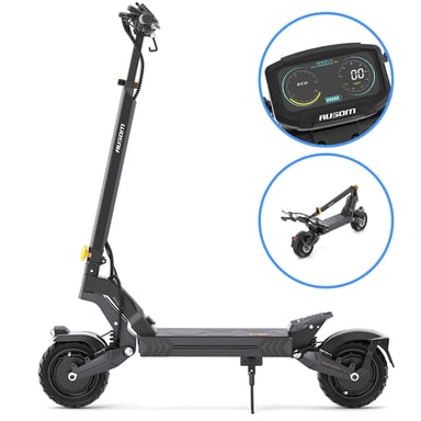 Trottinette Elettrica Ausom, Batteria 15,6Ah, Motore Doppio, Pneumatici All-Terrain 10''x3'', Freni E-ABS + Disco, Ricarica Rapida, Sospensione Oscillante, Autonomia 70 km, Schermo LCD 4,5''