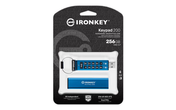 Kingston Technology IronKey Keypad 200 de 256 GB, FIPS 140-3 nivel 3 (pendiente) cifrado AES-256