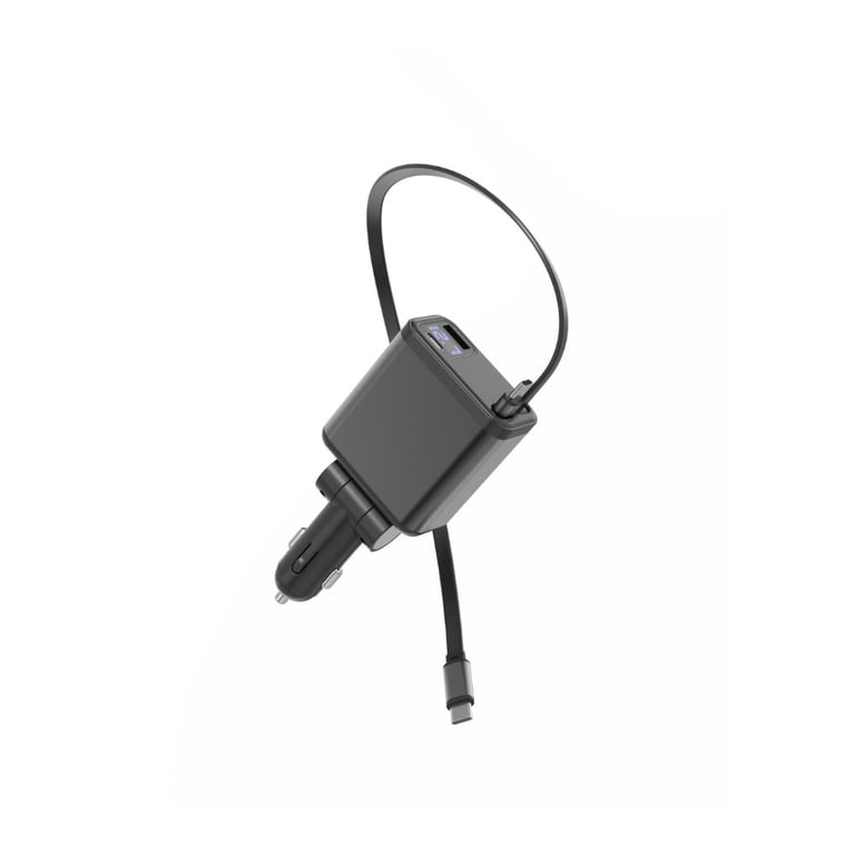 Chargeur allume cigare inclinable WE 2 câbles USB C rétractables 0 7m 1 port USB C et 1 port USB max Neuf