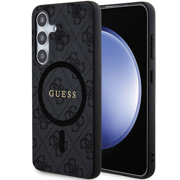 Guess Étui 4G en cuir avec logo métallique et MagSafe pour Galaxy S24
