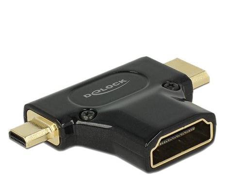 DeLOCK HDMI-A/HDMI Mini-C+ Micro-D, F/M+M Mini-HDMI + Micro-HDMI Nero (Delock Adapter High Speed HDMI with Et)