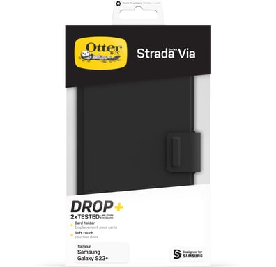 Custodia OtterBox Strada Via per Galaxy S23+ , Custodia folio antiurto, a prova di caduta, sottile e morbida al tatto, con portacarte, resiste a 2 volte più cadute rispetto agli standard militari, Custodia Samsung Galaxy S23+ nera