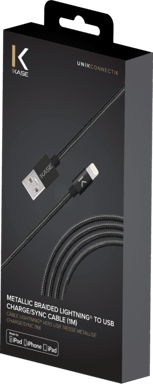 Câble Lightning vers USB tressé métallisé certifié MFi Apple Charge/Sync (1M), Noir