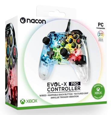 NACON EVOL-X Pro Light Transparent USB Manette de jeu PC, Xbox One, Xbox Series S, Xbox Series X